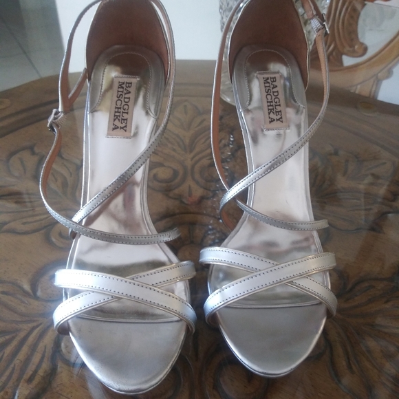 Badgley Mishka strappy silver heels Size 9.5 - Picture 2 of 9